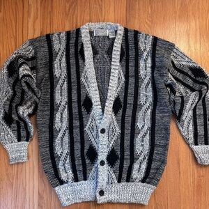Vintage Black and Gray Cardigan Sweater